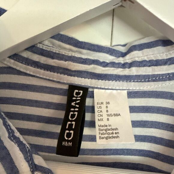 H&M classic blue cotton striped button down blouse 8 - Picture 4 of 8